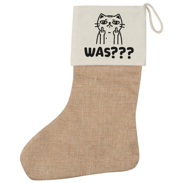 Weihnachtsstrumpf Was? grimmige Katze Beige Jute