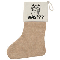 Weihnachtsstrumpf Was? grimmige Katze Beige Jute