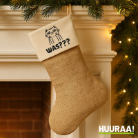 Weihnachtsstrumpf Was? grimmige Katze Beige Jute
