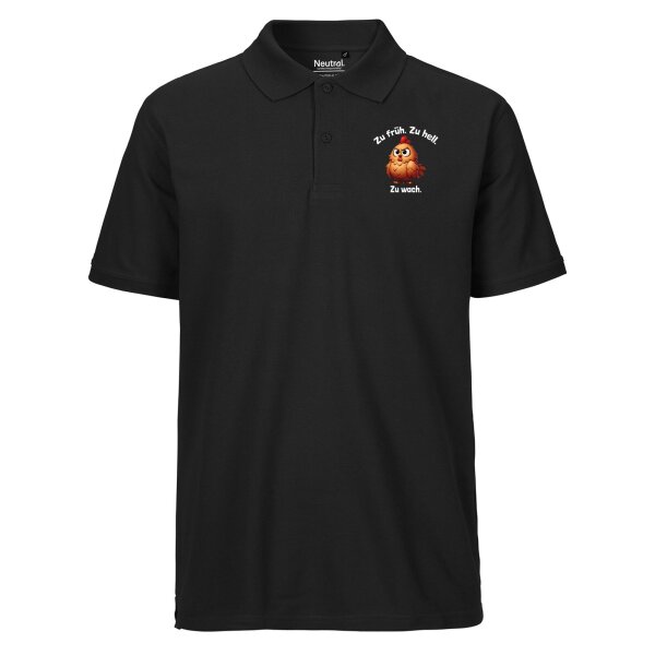 Herren Polo Shirt Zu früh. Zu hell. Zu wach. grimmiges Huhn