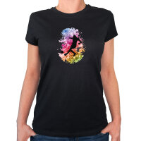 Damen T-Shirt Fußballspieler bunte Silhouette