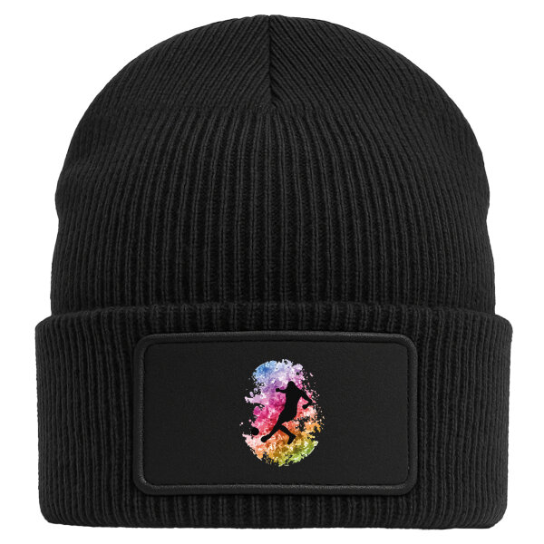 Beanie mit Patch Fußballspieler bunte Silhouette Black