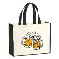 Jutetasche Bierkrüge anstoßen...