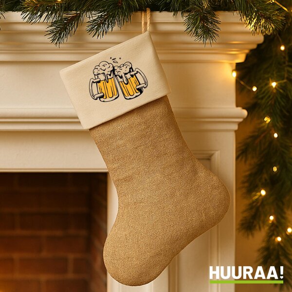 Weihnachtsstrumpf Bierkrüge anstoßen Schützenfest Beige Jute
