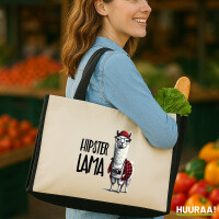 Jutetasche Hipser Lama Comic Meme 21 Liter Black