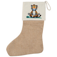 Weihnachtsstrumpf Yoga Tiger Comic Beige Jute
