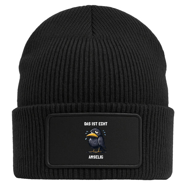 Beanie mit Patch Das ist echt Amselig Amsel Meme Black