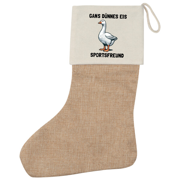 Weihnachtsstrumpf Gans dünnes Eis Sportsfreund Gans Meme Beige Jute