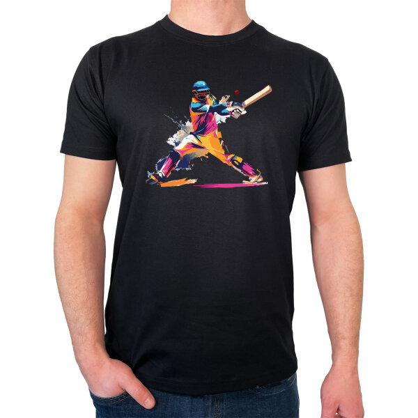 Herren T-Shirt Baseball Spieler bunte Silhouette