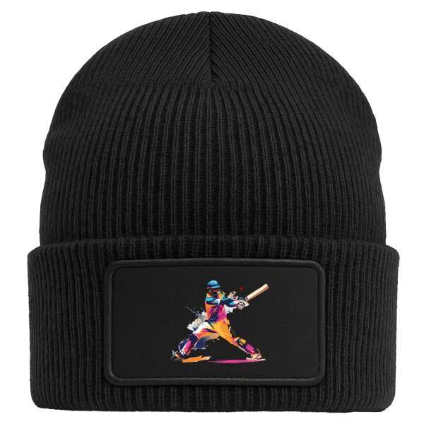 Beanie mit Patch Baseball Spieler bunte Silhouette Black