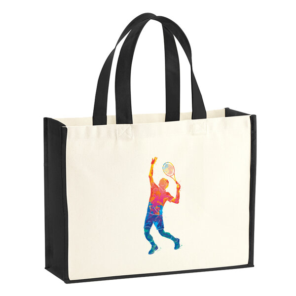 Jutetasche Tennis Spieler bunte Silhouette 21 Liter Black