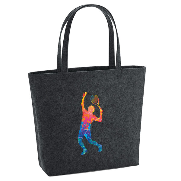 Filz Shopper Tennis Spieler bunte Silhouette 22 Liter