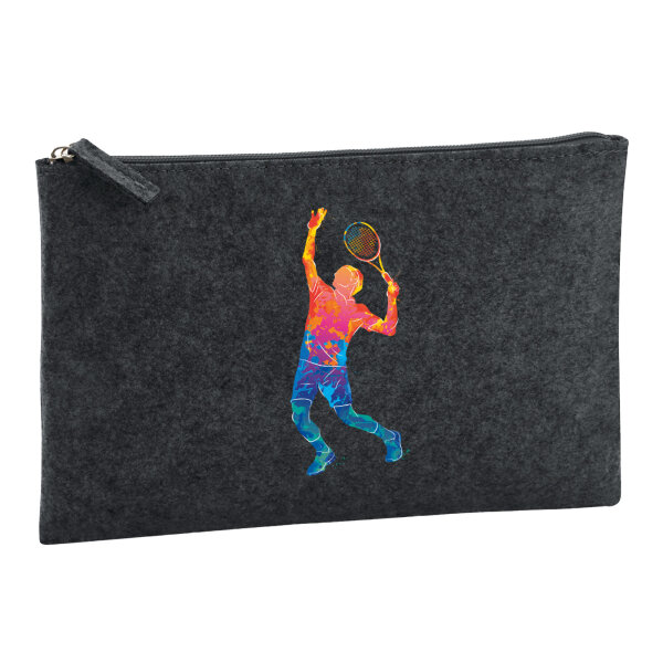 Kulturbeutel Tennis Spieler bunte Silhouette 1 Liter Charcoal