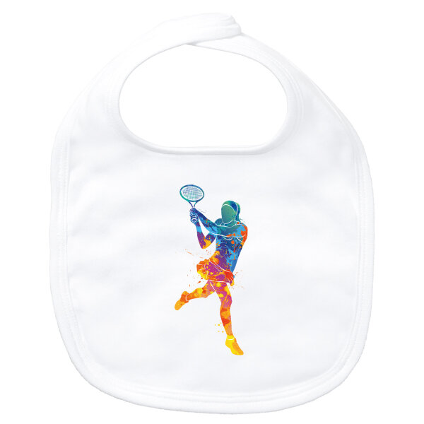 Baby Lätzchen Tennis Spielerin bunte Silhouette Klettverschluss