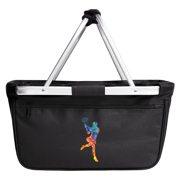 Einkaufskorb faltbar Tennis Spielerin bunte Silhouette 20 Liter Black