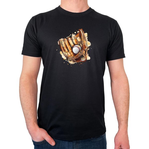 Herren T-Shirt Baseballhandschuh und Ball Spieler bunte Silhouette
