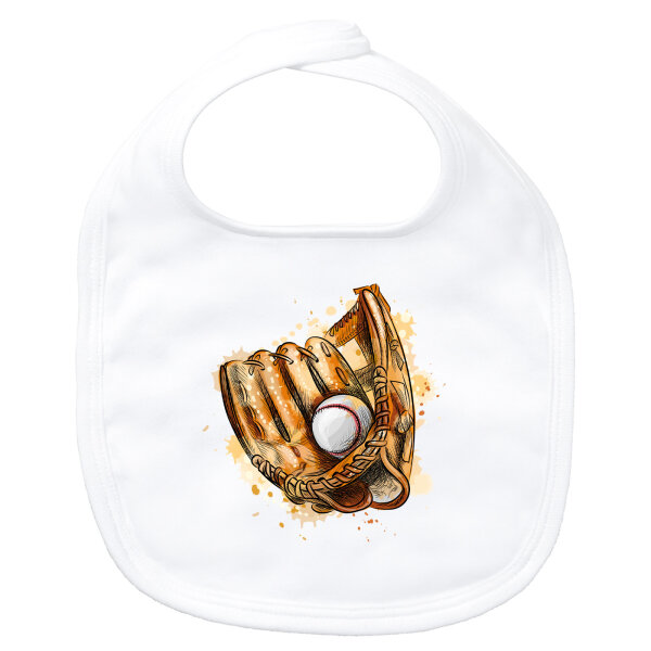 Baby Lätzchen Baseballhandschuh und Ball Spieler bunte Silhouette Klettverschluss