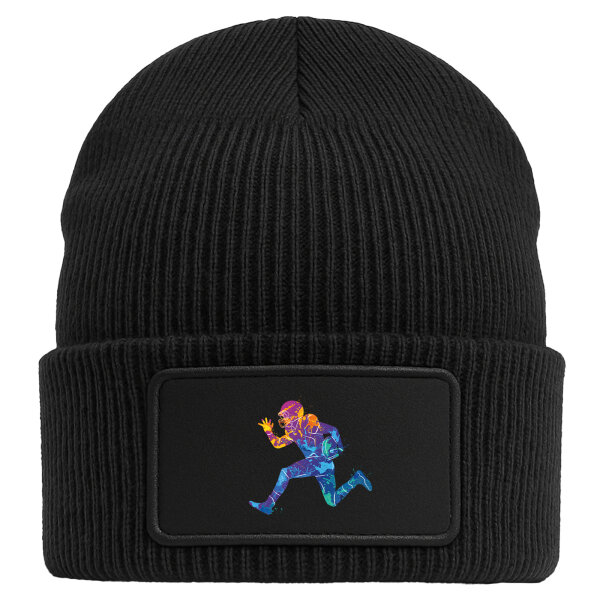 Beanie mit Patch Football Spieler bunte Silhouette Black
