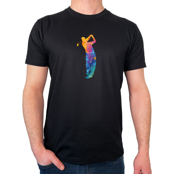 Herren T-Shirt Golf Spieler bunte Silhouette