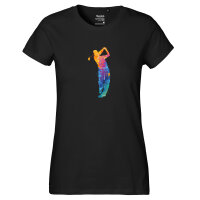 Damen T-Shirt Golf Spieler bunte Silhouette