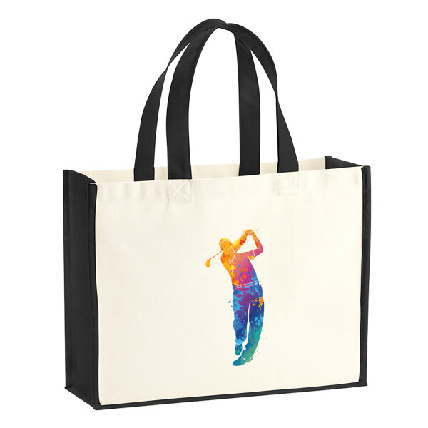 Jutetasche Golf Spieler bunte Silhouette 21 Liter Black