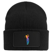 Beanie mit Patch Golf Spieler bunte Silhouette Black