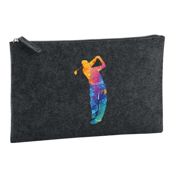 Kulturbeutel Golf Spieler bunte Silhouette 1 Liter Charcoal