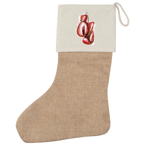 Weihnachtsstrumpf Boxhandschuh Comic Beige Jute