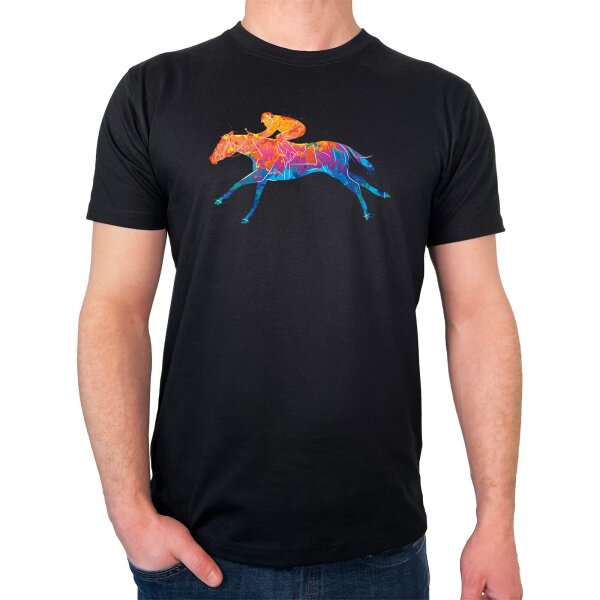 Herren T-Shirt Pferderennen Jockey bunte Silhouette