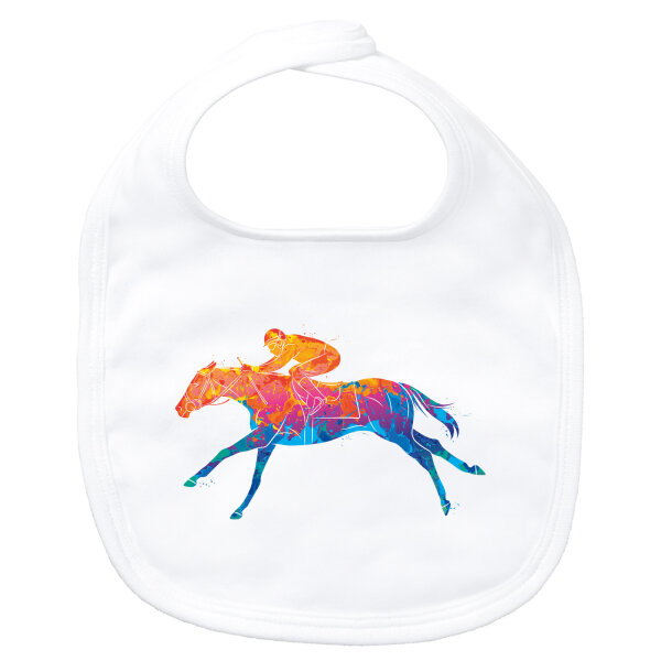 Baby Lätzchen Pferderennen Jockey bunte Silhouette Klettverschluss