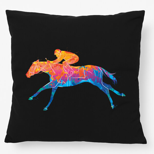 Kissen Pferderennen Jockey bunte Silhouette 40x40cm
