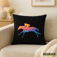 Kissen Pferderennen Jockey bunte Silhouette 40x40cm