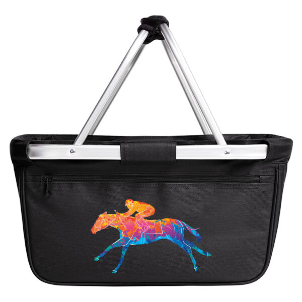 Einkaufskorb faltbar Pferderennen Jockey bunte Silhouette 20 Liter Black