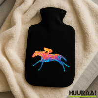 Wärmflasche Pferderennen Jockey bunte Silhouette
