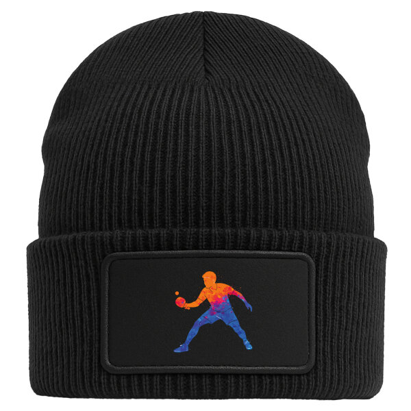 Beanie mit Patch Tischtennis bunte Silhouette Black