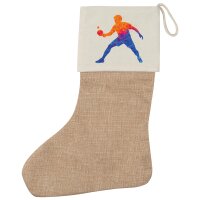 Weihnachtsstrumpf Tischtennis bunte Silhouette Beige Jute