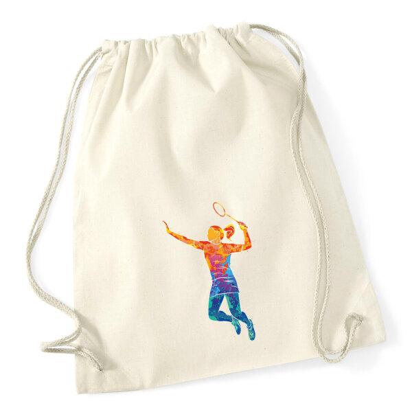 Turnbeutel Badminton bunte Silhouette 12 Liter