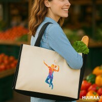 Jutetasche Badminton bunte Silhouette 21 Liter Black