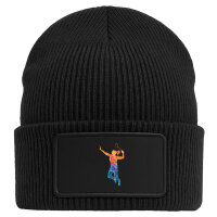 Beanie mit Patch Badminton bunte Silhouette Black