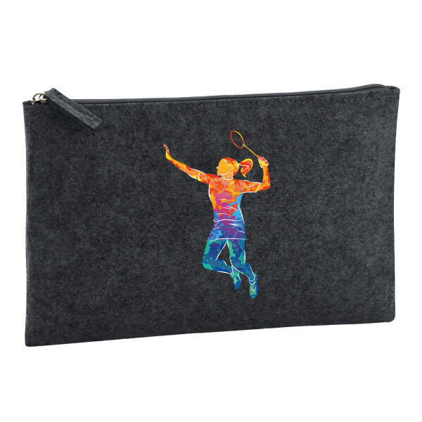 Kulturbeutel Badminton bunte Silhouette 1 Liter Charcoal