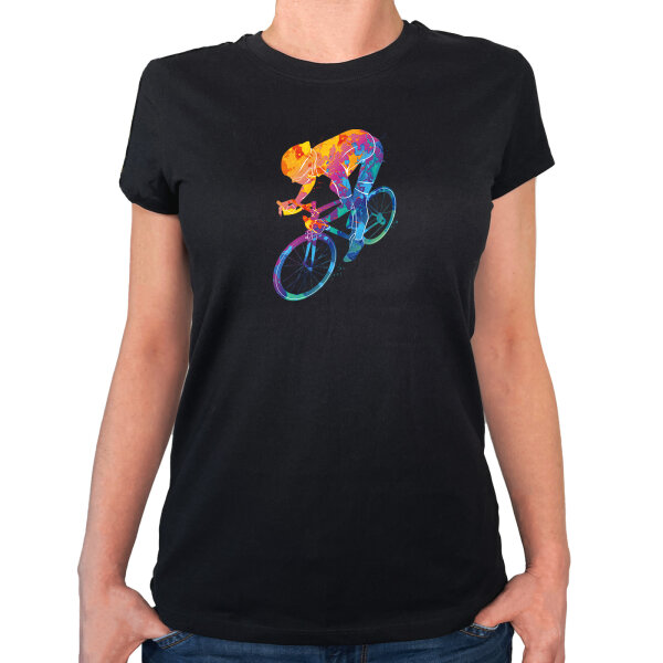 Damen T-Shirt Radsport bunte Silhouette