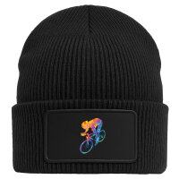 Beanie mit Patch Radsport bunte Silhouette Black