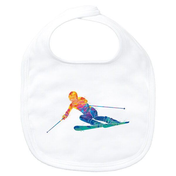 Baby Lätzchen Ski fahren bunte Silhouette Klettverschluss