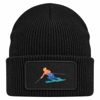 Beanie mit Patch Ski fahren bunte Silhouette Black
