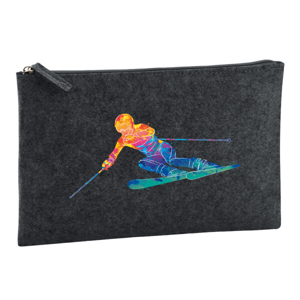Kulturbeutel Ski fahren bunte Silhouette 1 Liter Charcoal