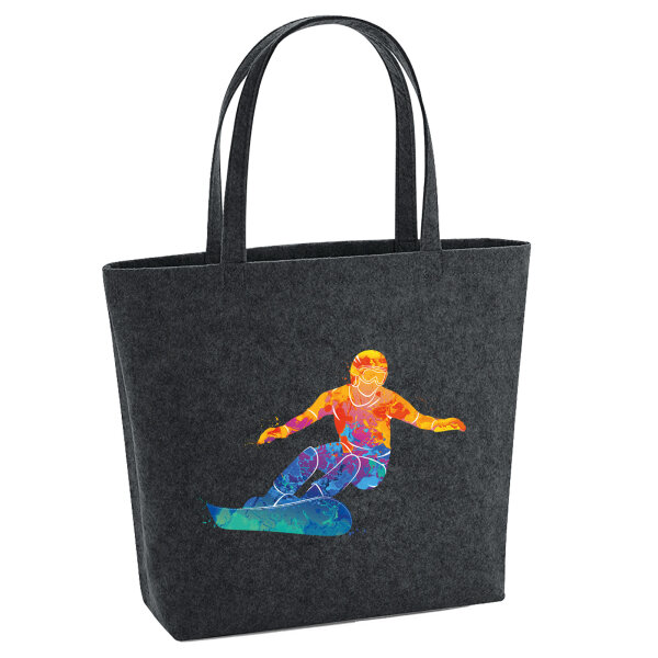 Filz Shopper Snowboarden bunte Silhouette 22 Liter