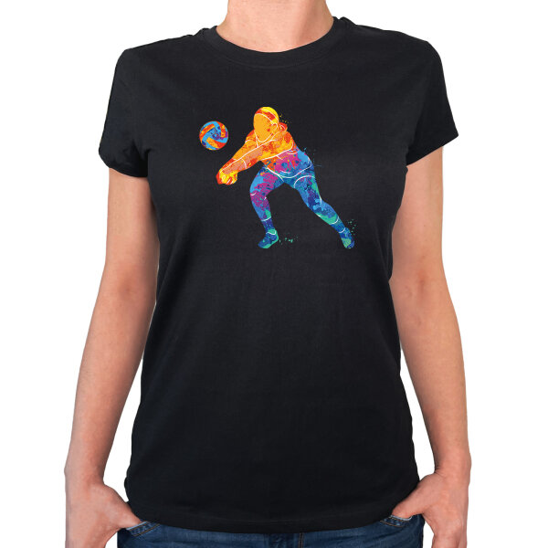 Damen T-Shirt Volleyballerin bunte Silhouette