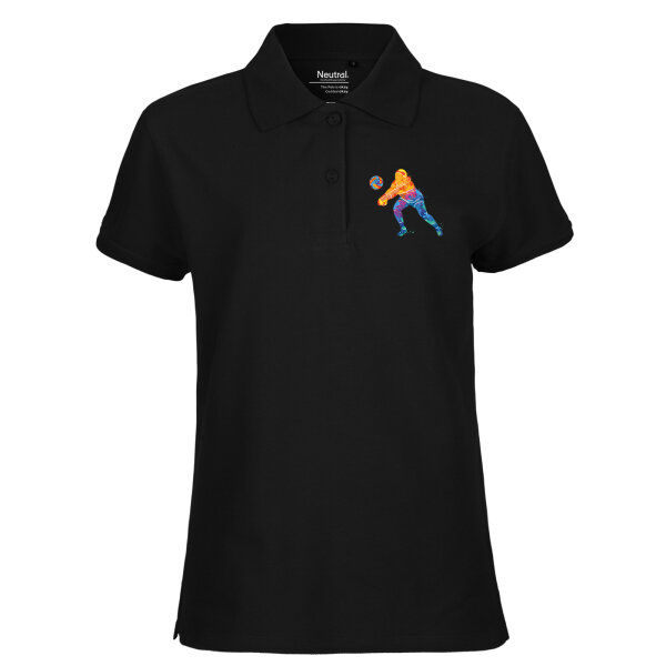 Damen Polo Shirt Volleyballerin bunte Silhouette