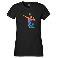 Damen T-Shirt Volleyballer bunte Silhouette