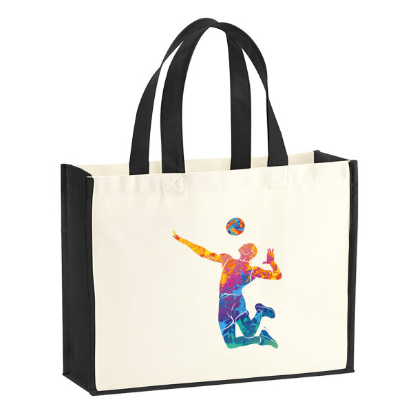 Jutetasche Volleyballer bunte Silhouette 21 Liter Black